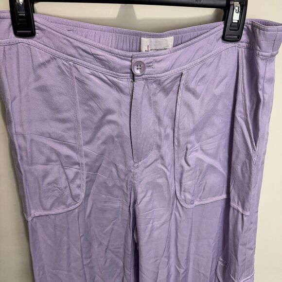By Anthropologie Palazzo Utility Pants Cargo Wide Leg Lilac Purple Pull On Sz 10 - Picture 10 of 16